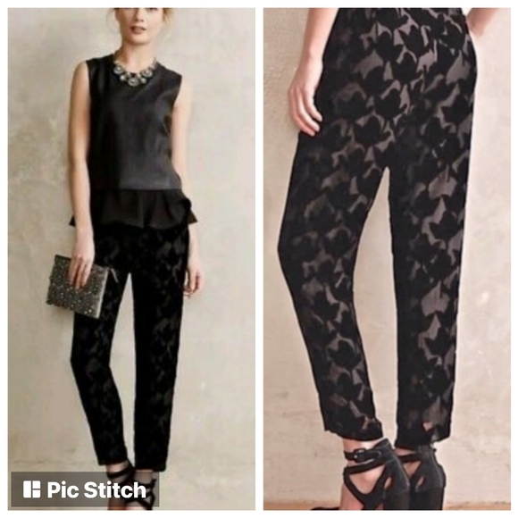 NWT Harlyn by Anthropologie Sienna Black Velvet Burnout Pants  SZ 4 - Picture 2 of 13